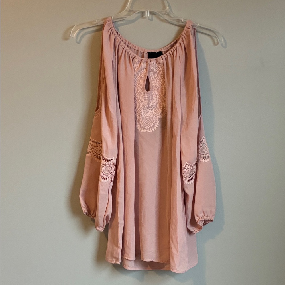 Cynthia Rowley Blush Pink Cold-Shoulder Embroidered Blouse
